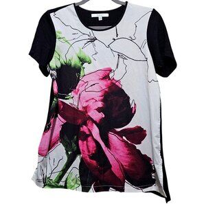 Reed Women's Short-Sleeve Floral Print Tunic Top Black & Multicolor Size S